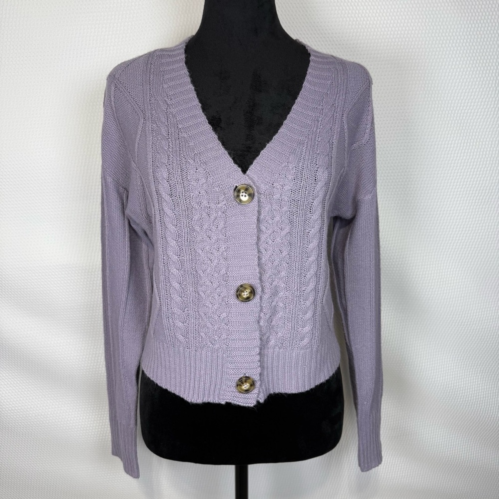 Full Circle Trends Lavender Cable Knit Cropped Cardigan Sweater Medium